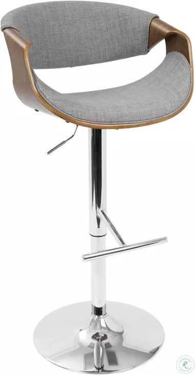 Curvo Walnut And Light Gray Adjustable Swivel Bar Stool Set of 2