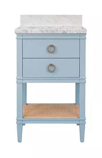 Cutler Matte Light Blue Lacquer Carrera Marble Top 24" Bath Vanity