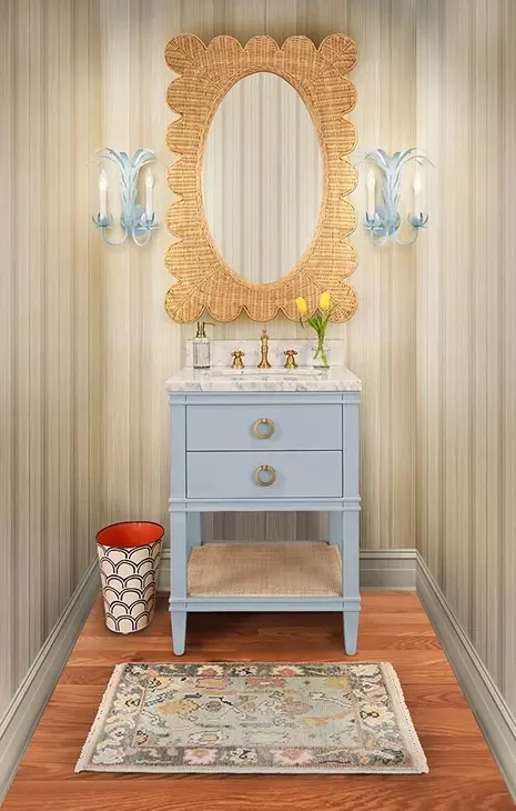 Cutler Matte Light Blue Lacquer Carrera Marble Top 24" Bath Vanity