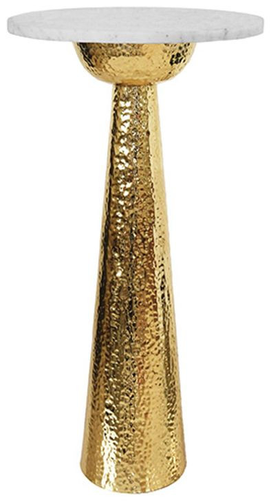 Cynthia Gold and White Round Marble Top Side Table