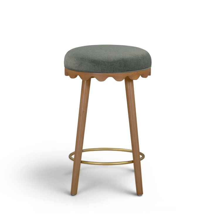 Oodle Green and Light Walnut Performance Vegan Mohair Upholstered Counter Height Stool