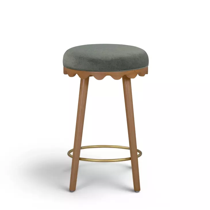 Oodle Green and Light Walnut Performance Vegan Mohair Upholstered Counter Height Stool