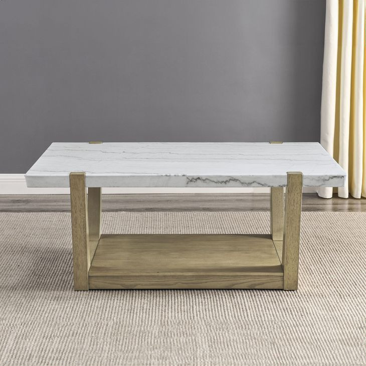 Perth White Rectangular Marble Ocassional Table with Casters