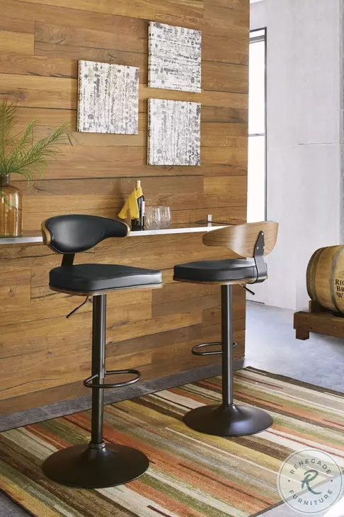 Bellatier Brown and Black Tall Upholstered Swivel Adjustable Bar Stool