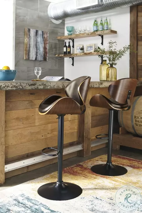 Bellatier Brown Tall Upholstered Swivel Adjustable Bar Stool