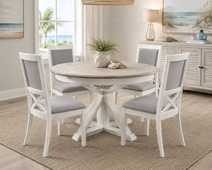 Island Haven Blanc and Gray Upholstered Dining Chair Set of 2