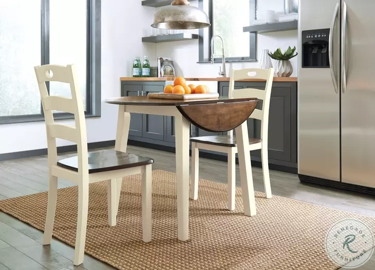 Woodanville Cream and Brown Round Extendable Dining Table