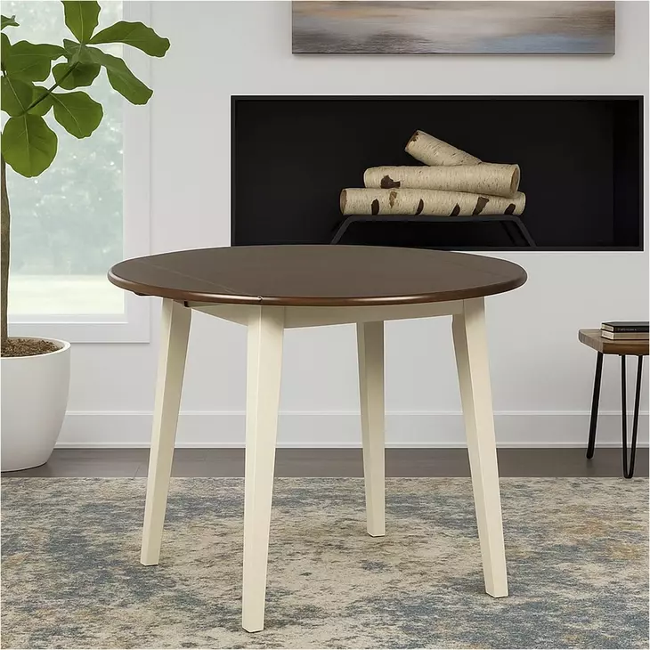 Woodanville Cream and Brown Round Extendable Dining Table