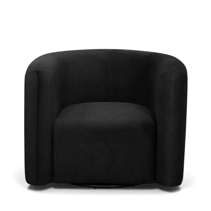 Curves Black Performance Fabric Upholstered Swivel Accent Chair