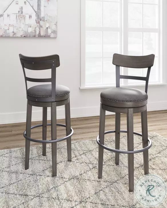 Caitbrook Gray Tall Upholstered Swivel Bar Stool