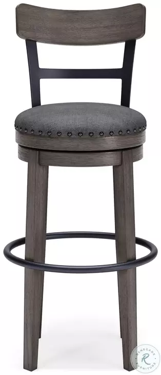 Caitbrook Gray Tall Upholstered Swivel Bar Stool