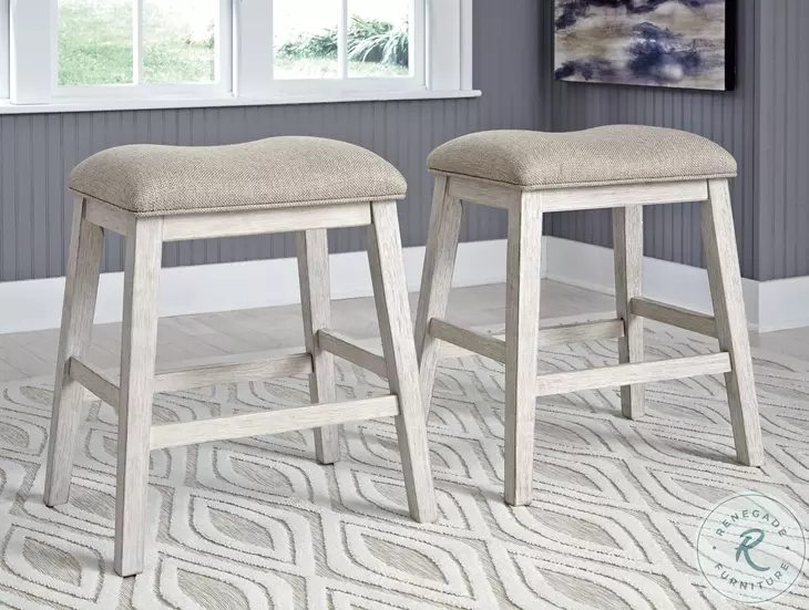 Skempton White And Light Brown Counter Height Stool Set Of 2