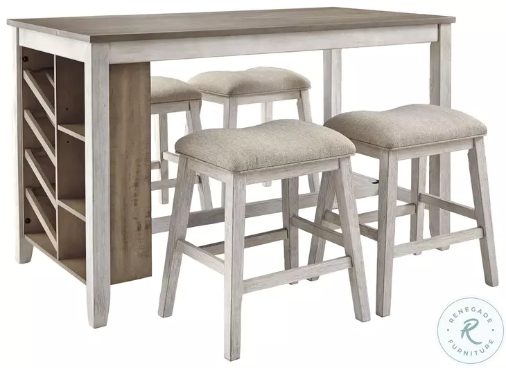 Skempton White and Light Brown Counter Height Dining Room Set From