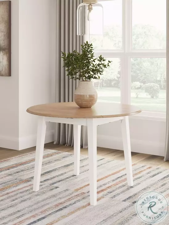 Gesthaven Natural And White Drop Leaf Round Dining Table