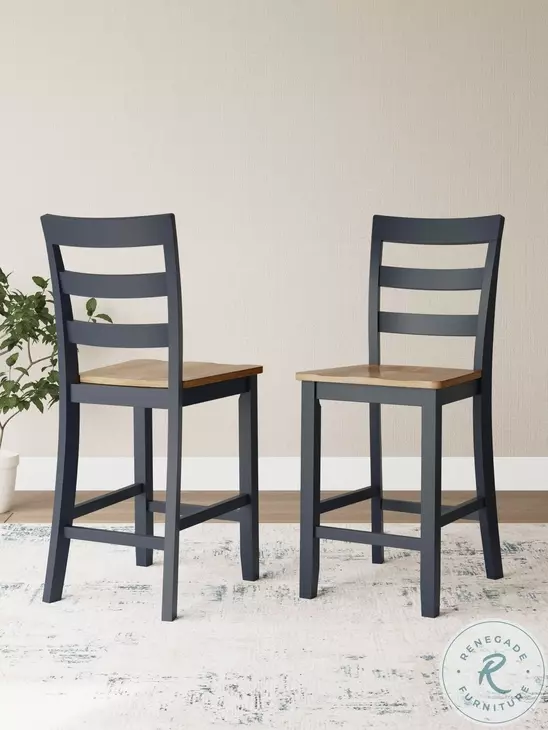 Gesthaven Natural And Blue Counter Height Stool Set Of 2