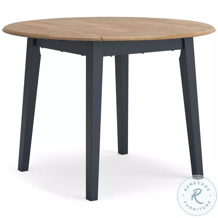 Gesthaven Natural And Blue Drop Leaf Round Dining Table