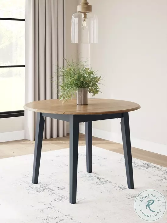 Gesthaven Natural And Blue Drop Leaf Round Dining Table
