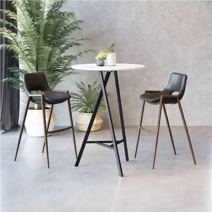 Desi Black Bar Stool with Walnut Legs Set Of 2