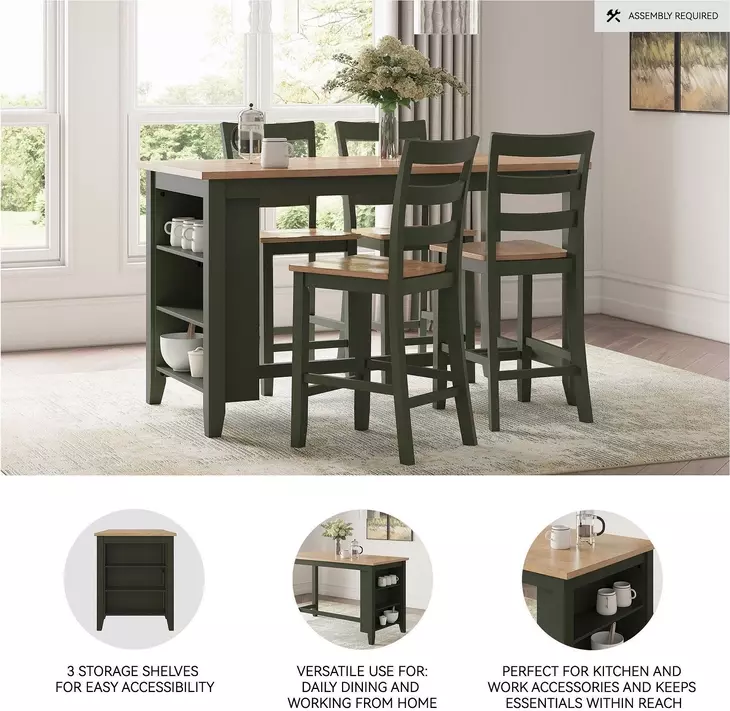 Gesthaven Natural And Green Rectangular Counter Height Dining Table