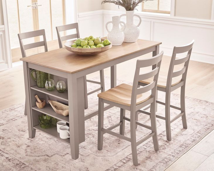 Loyander Natural and Gray 60" Rectangular Counter Height Dining Table with Storage Shelves
