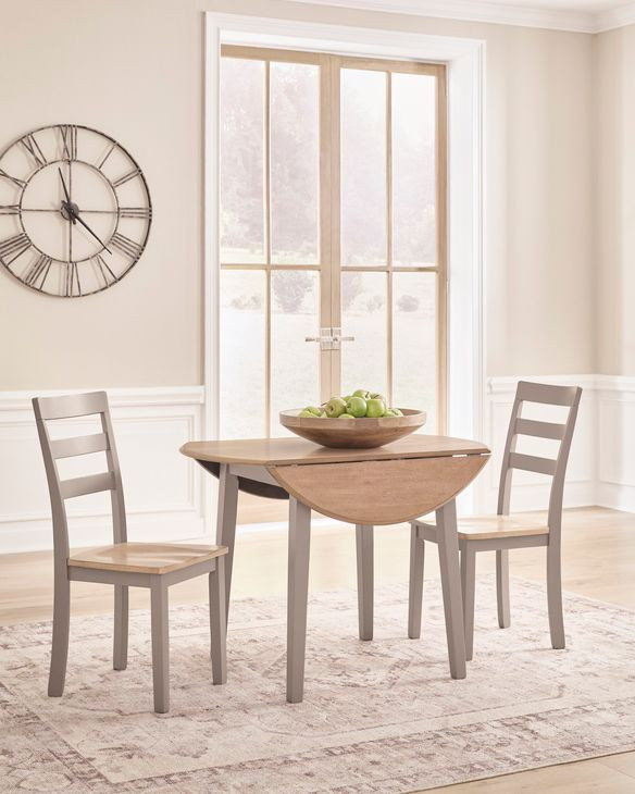 Loyander Natural and Gray 42" Round Drop Leaf Dining Table