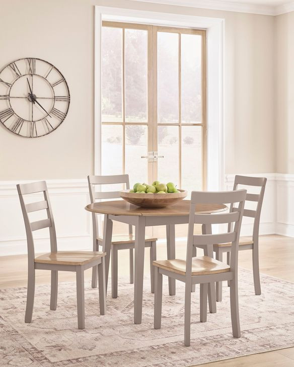Loyander Natural and Gray Round Drop Leaf Dining Room Set