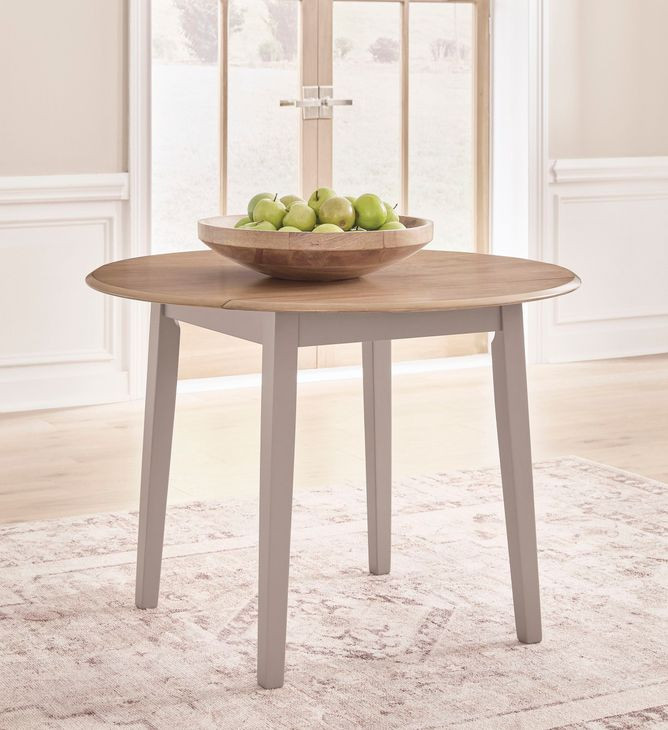 Loyander Natural and Gray 42" Round Drop Leaf Dining Table