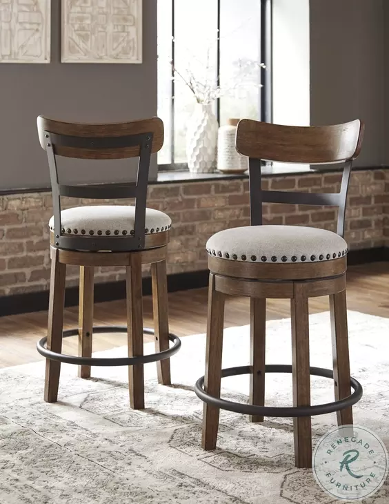 Valebeck Brown Upholstered Swivel Counter Height Stool