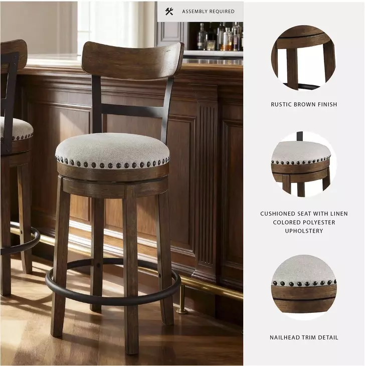 Valebeck Brown Upholstered Swivel Counter Height Stool From Home