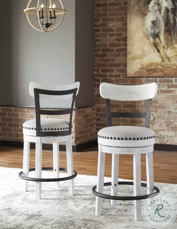 Valebeck White Upholstered Swivel Counter Height Stool