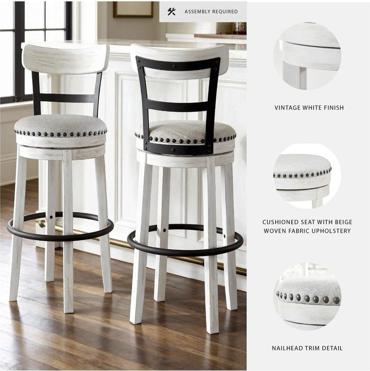 Valebeck White Tall Upholstered Swivel Bar Stool