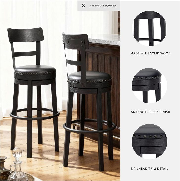 Valebeck Black Tall Upholstered Swivel Bar Stool From Home Gallery