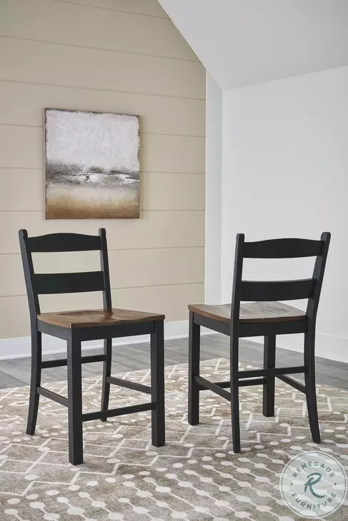 Valebeck Black And Brown Bar Stool Set of 2
