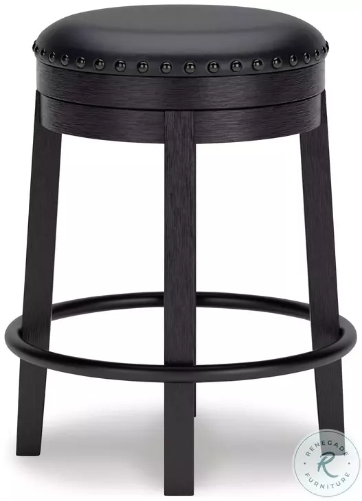 Valebeck Black Upholstered Swivel Counter Height Stool
