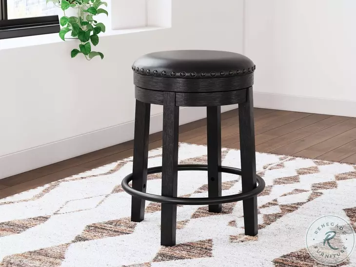 Valebeck Black Upholstered Swivel Counter Height Stool