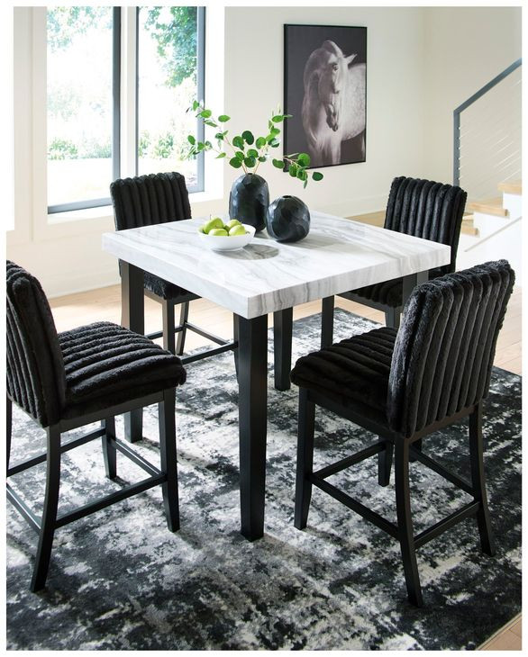 Chyndon Gray and Black 42" Square Marble Top Counter Height Dining Table