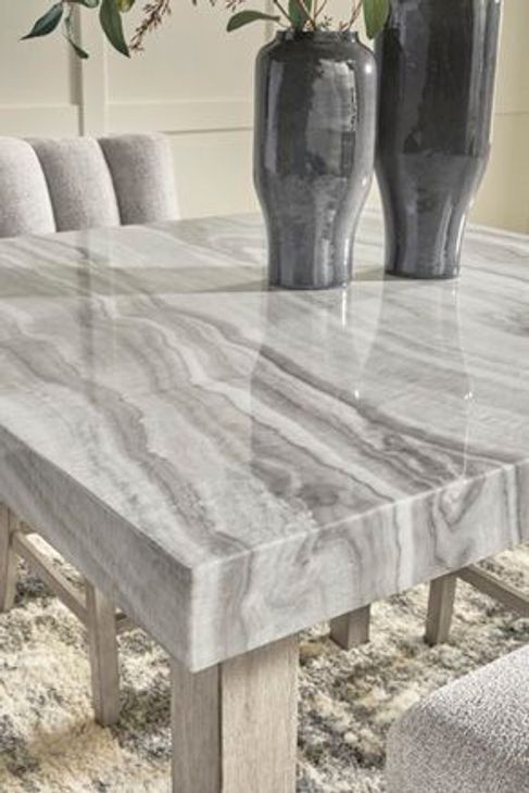 Grallegen Bisque and Gray 42" Square Marble Top Counter Height Dining Table