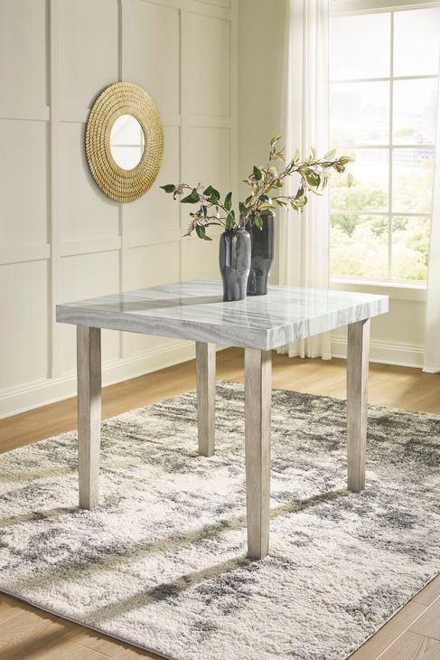Grallegen Bisque and Gray 42" Square Marble Top Counter Height Dining Table