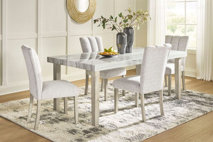 Grallegen Bisque and Gray Rectangular Marble Top Dining Room Set