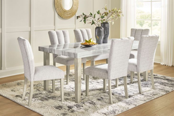 Grallegen Bisque and Gray Rectangular Marble Top Dining Room Set