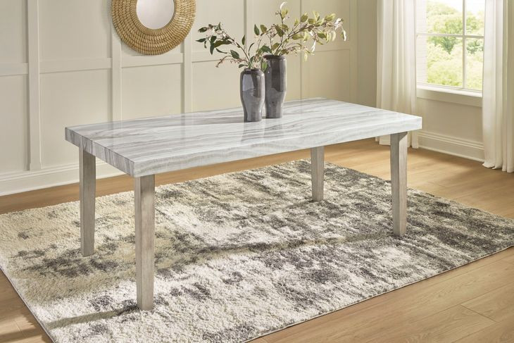 Grallegen Bisque and Gray 76" Rectangular Marble Top Dining Table