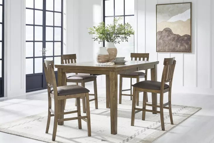 Broxtyn Light Brown Extendable Rectangular Counter Height Dining Room Set