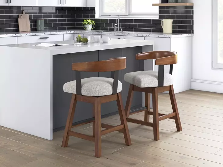 Ralene Gray Upholstered Swivel Bar Stool Set of 2