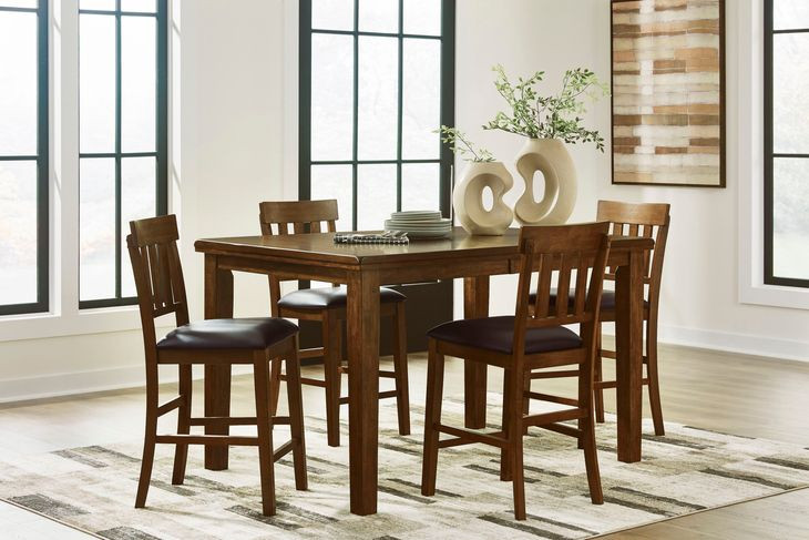 Ralene Medium Brown Extendable Rectangular Counter Height Dining Room Set