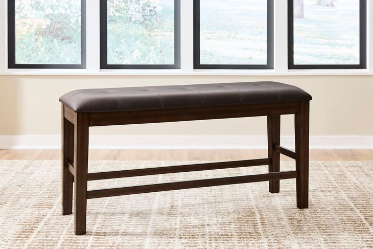 Haddigan Dark Brown Upholstered Counter Height Dining Bench