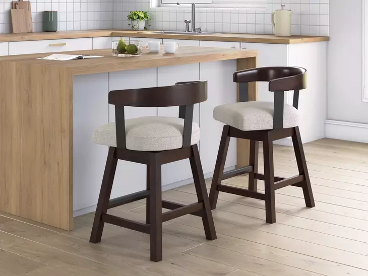 Haddigan Gray Upholstered Swivel Bar Stool Set of 2