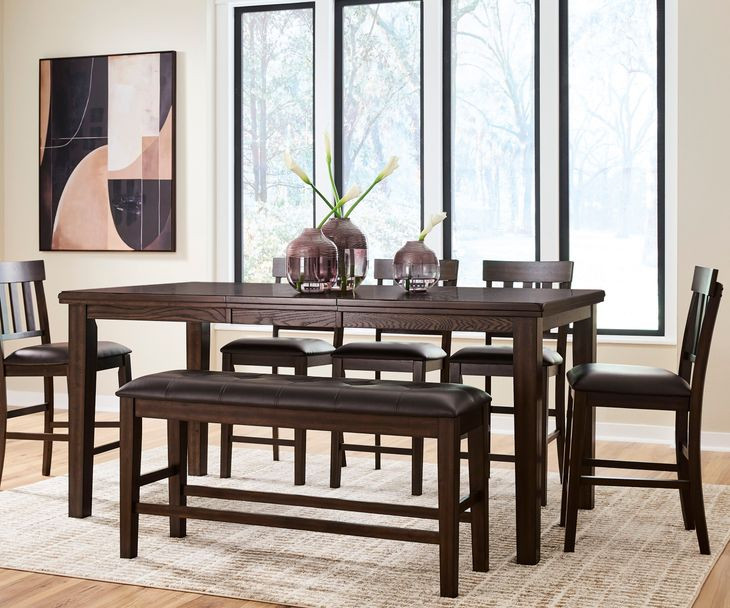 Haddigan Dark Brown 78" Extendable Rectangular Counter Height Dining Table