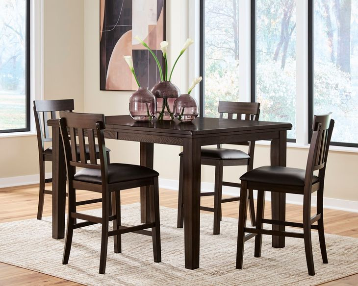 Haddigan Dark Brown Extendable Rectangular Counter Height Dining Room Set