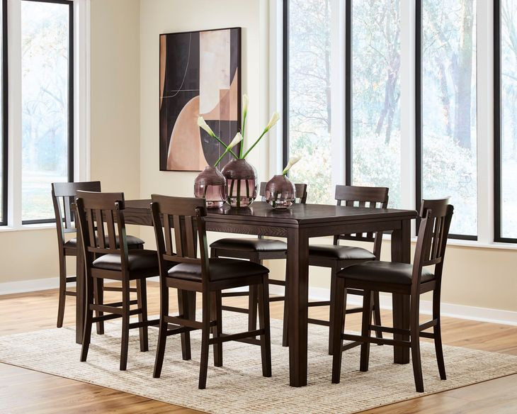 Haddigan Dark Brown Extendable Rectangular Counter Height Dining Room Set