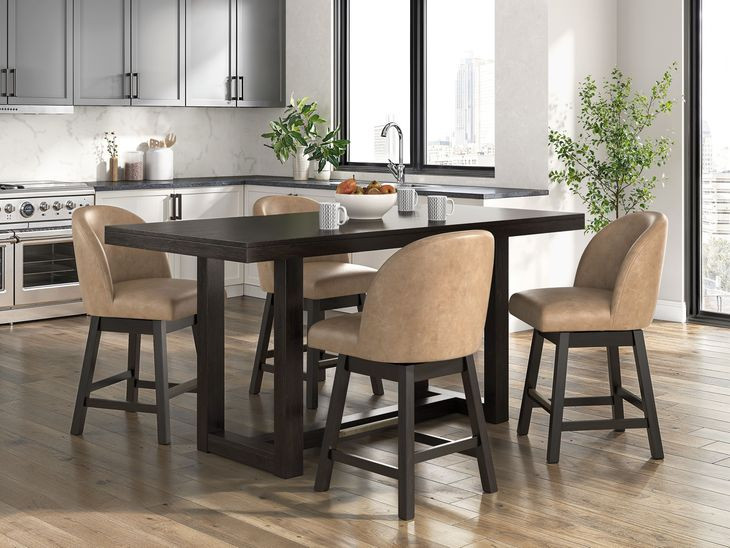 Neymorton Brown Upholstered Swivel Bar Stool Set of 2